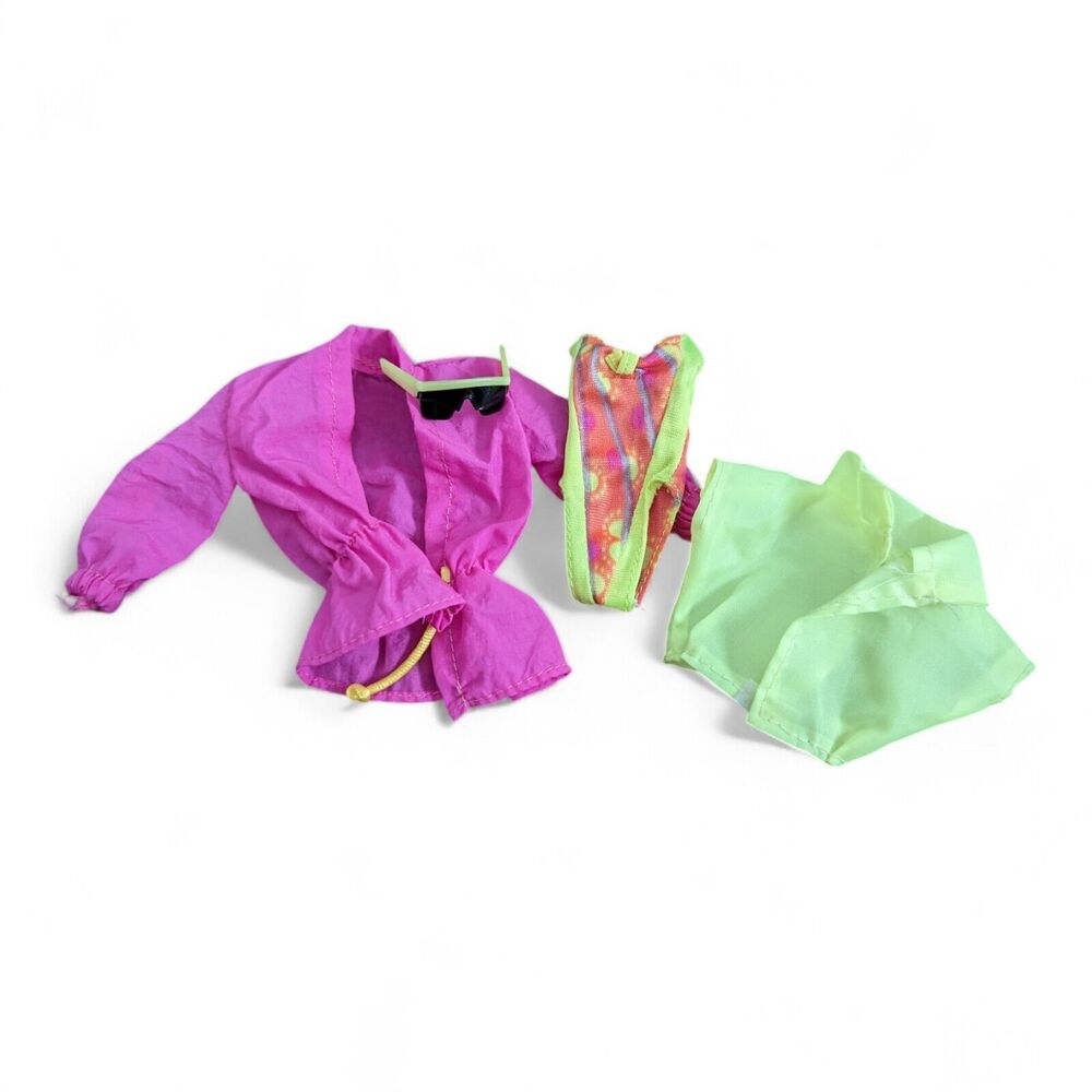 Vintage 1980s 1990s Barbie Doll Clothing Swimsuit Jacket Neon sunglasses